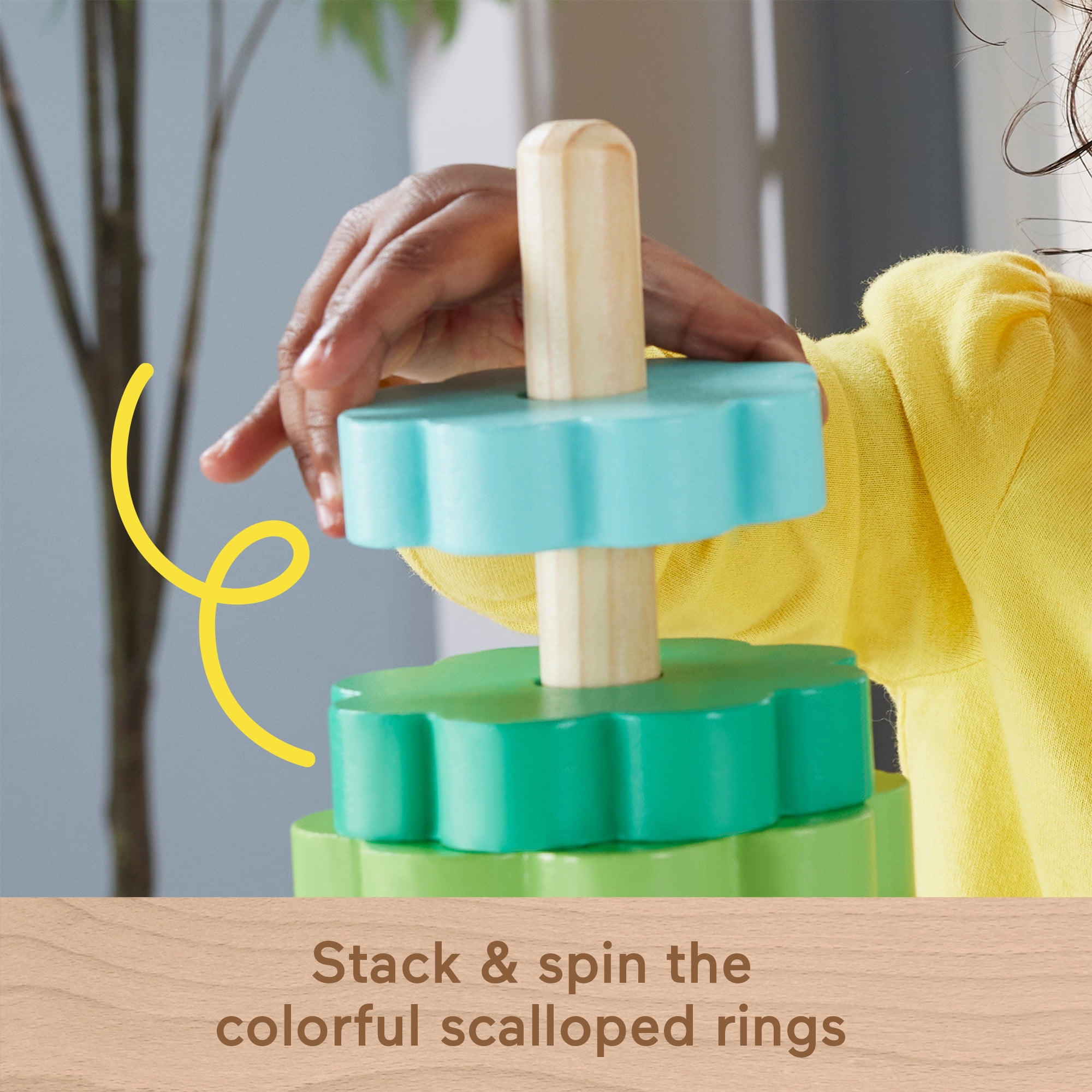 Fisher-Price Wooden Rainbow Ring Stacking Toy, Fine Motor Skills for Toddlers 18 month, 26 Wood Pieces