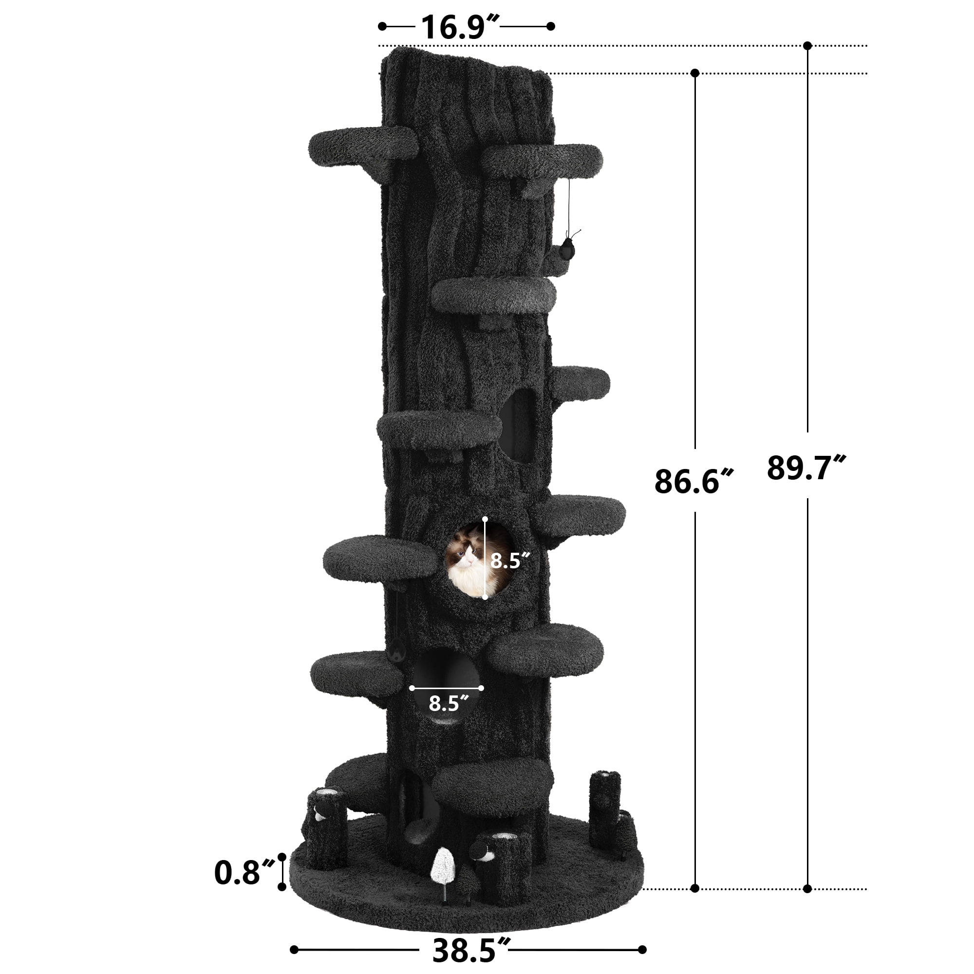 LHBCraft 88.6" Tall Cat Tree for Indoor Cats, Large Cat Tower with Luxury Cat Condo, Cat Tree Tower with Soft Cushion, Scratching Board, Plush Platform and Top Perch