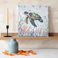 thumbnail image 3 of Ships Next Day Canvas Wall Art 8"x8", Sea Turtle Coastal Wood Framed Canvas Print Painting, Summer Beach Coral Ocean Seaweed Ready to Hang Small Picture Wall Decor for Home Bathroom Nursery Kitchen, 3 of 9