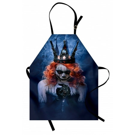

Queen Apron Queen of Death Scary Body Art Halloween Evil Face Bizarre Make Up Zombie Unisex Kitchen Bib Apron with Adjustable Neck for Cooking Baking Gardening Navy Blue Orange Black by Ambesonne