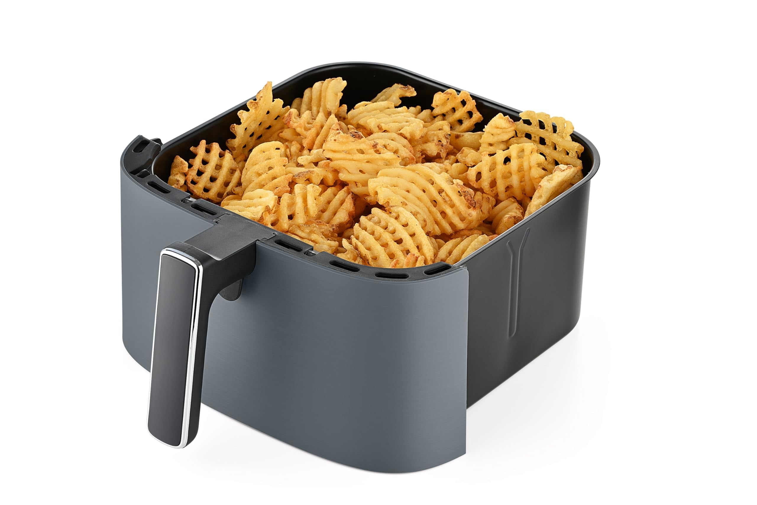 TRU 8-Quart Digital Air Fryer by Select Brands - Family Size, One-Touch Control, 8 Presets - Air Fry Chicken, Meat, Veggies, Fries - Nonstick Pot and Crisping Tray, Auto Shut Off, Matte Gray