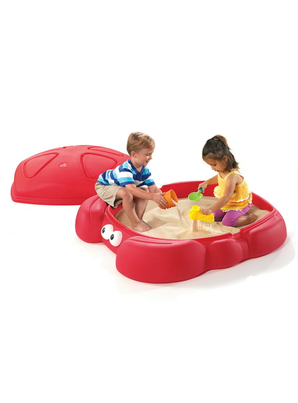Step2 Crabbie Sandbox Red Plastic Outdoor Sandbox with Cover for Kids