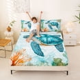 thumbnail image 3 of Manfei Vintage Watercolor Sea Turtle Queen Sheet Sets for Kids Boys and Girls, Coral Starfish Bed Set 4 Pieces, 1 Flat Sheet, 1 Fitted Sheet and 2 Pillowcases, 3 of 6