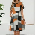 thumbnail image 2 of Orange White Black Grey Geometric Square Women's Dress Short Sleeve Summer Sundress Summer Women Clothes, 2 of 7