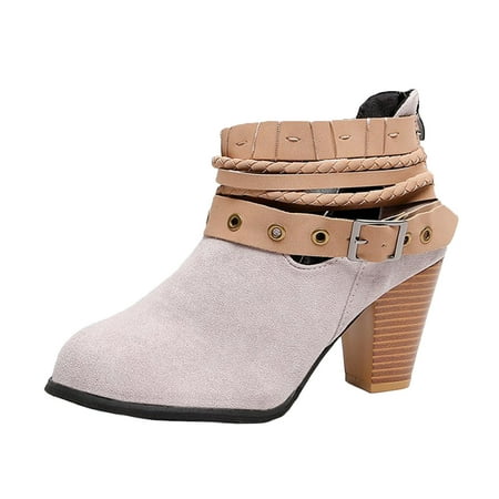 

Gzztg Women S Shoes Round Toe Comfy Casual Solid Comfortable Middle Heeled Short Womens Winter Boots