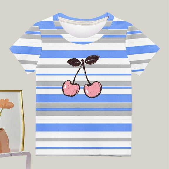 Ovbmpzd Summer Girls Tops Blue Short Sleeve Striped Graphic Prints Crewneck T-Shirts Baby Tee Shirts Newborn 3 Years