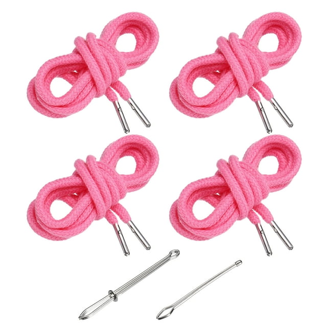 Cuerdas de 51 pulgadas Uxcell, 4 piezas de reemplazo con 2 enhebradores para pantalones cortos, chaquetas, abrigos y sudaderas, rosa profundo