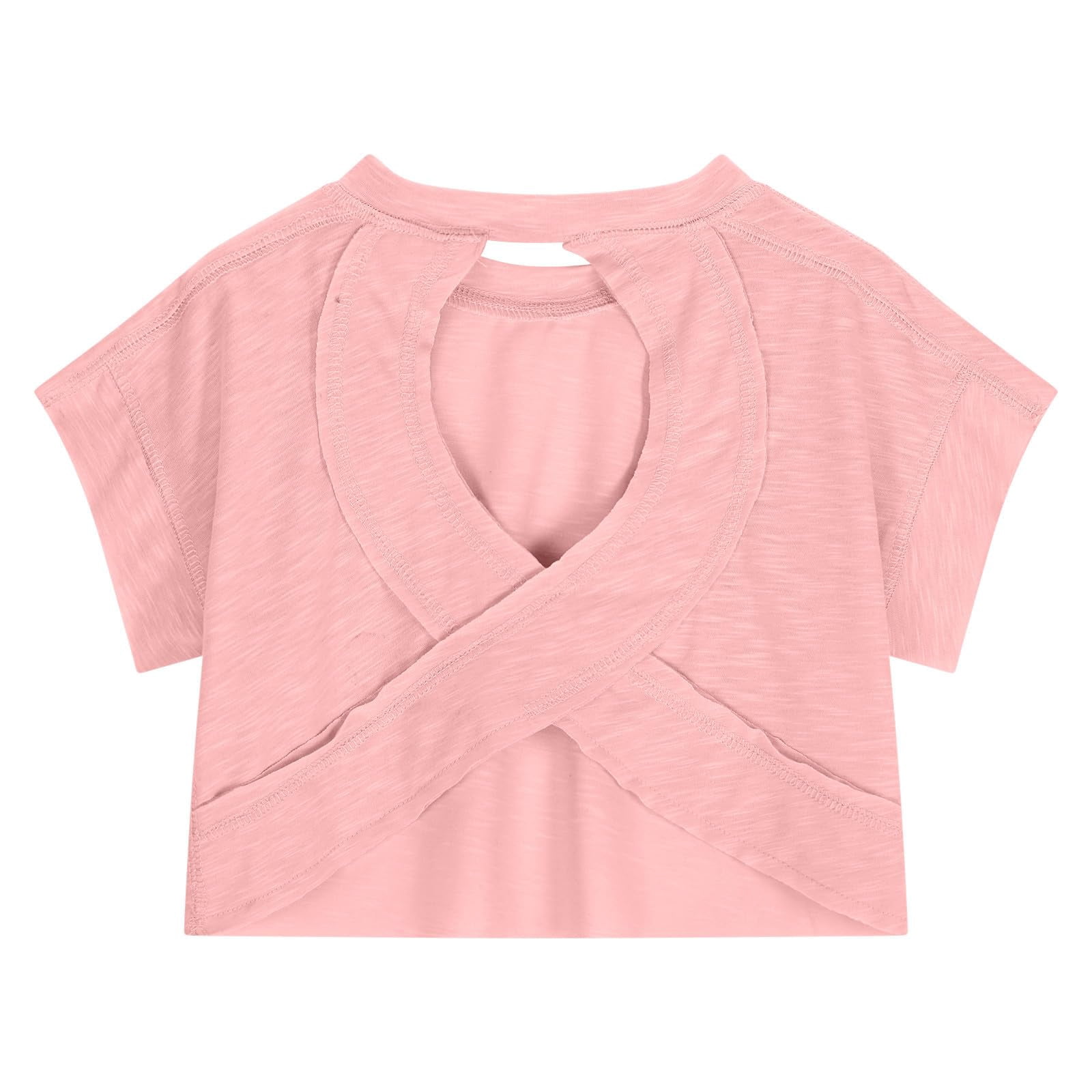 Faraee Teen Girls Open Back Shirts Backless Yoga Workout Summer Cute Tee Tops Short Sleeve Crop Oversized T Shirts Clothes 4t 5t 6t 7t 4-14 Years Pink