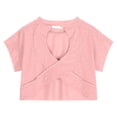 thumbnail image 4 of CAICJ98 Tshirt for Girls Open Back Workout Tops Fashion Summer Casual Cute Tops Short Sleeve Crop Oversized T Shirts Athletic Shirts (Pink,11-12 Years), 4 of 7