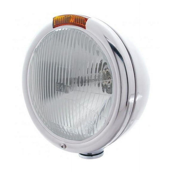 United Pacific Chrome CLASSIC Headlight - H4 Bulb w/ Incandescent Turn, Amber Lens Headlight 30395