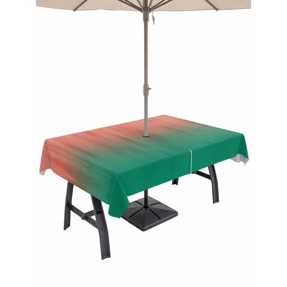 Outdoor Tablecloths with Umbrella Hole & Zipper, Red Green Ombre Tablecloth Rectangle 60x84 Inch, Modern Art Gradient Orange Waterproof Table Cloth, Patio/Pool/Picnic Table Covers
