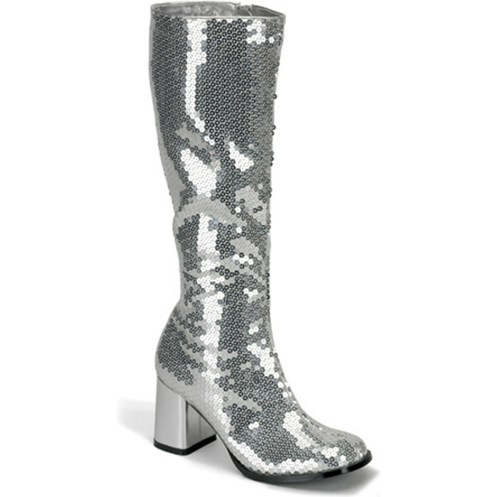 high heel sequin boots