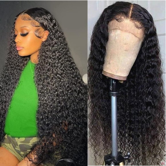 Pinketer Deep Wave Lace Front Wigs Human Hair Natural 13x4 Lace Frontal Wet and Wavy Wig 180% Density Brazilian Virgin Human Hair Wigs for Black Women with Baby Hair (De
