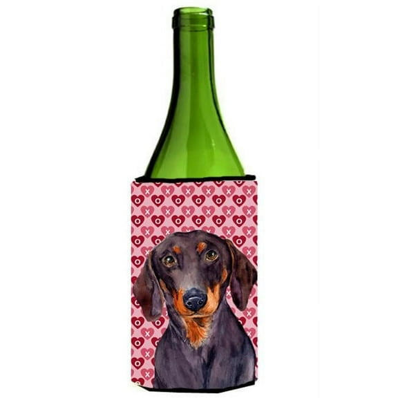 Dachshund Hearts Love Valentines Day Portrait Wine Bottle  Hugger - 24 oz.