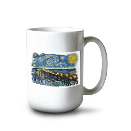 

15 fl oz Ceramic Mug South Carolina Folly Beach Pier Starry Night Dishwasher & Microwave Safe