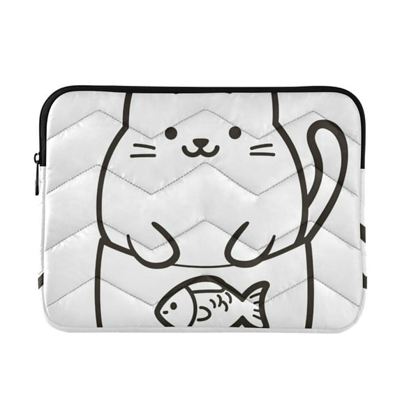 FORMRS 13"-13.3" Laptop Sleeve Protective Case Soft Carrying Quilted Computer Bag Cover, White Chubby Cat