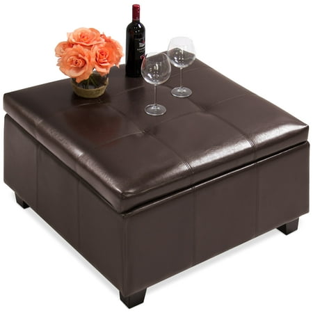 - Best Choice Products PU Leather Square Shape Storage Ottoman Foot Rest Stool Decor Furniture w/ Large Sturdy Frame, Gas Shock Hinges - Espresso
