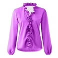 thumbnail image 5 of CQONEPT Women's Long Sleeve Shirts Plus Size Ruffl Tunic Tops Casual Fashion Blouse V Neck Outdoor Pullover Hot Pink M, 5 of 6