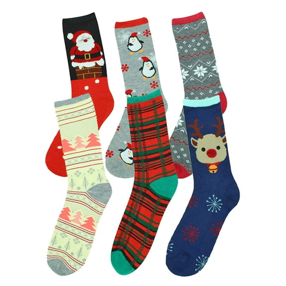 Adorable Christmas Holiday 6-Pack Crew Socks For Women