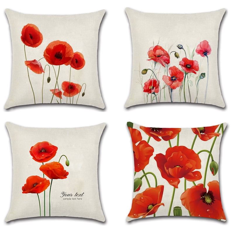 Oil Painting Pretty Poppy Flower Cotton Linen Throw Pillow Case Cushion Cover Home Sofa Balcony Decorative 18 X 18 Inch