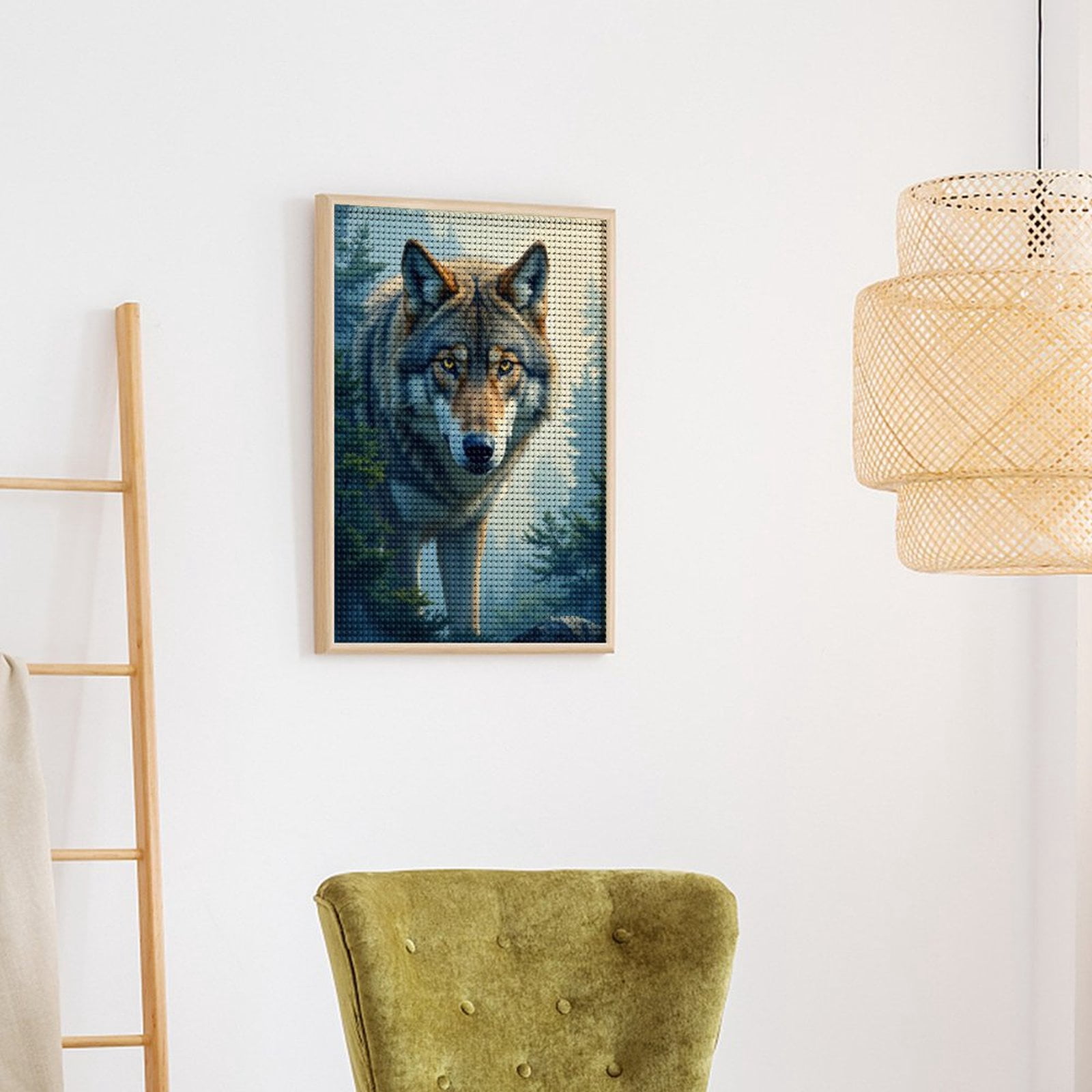 Diamond Art Kits for Adults, Wolf In Forest Morning Light 5D Diamond Painting Kits for Adults Beginners, DIY Full Drill Diamond Painting, Gem Art and Crafts 12x16