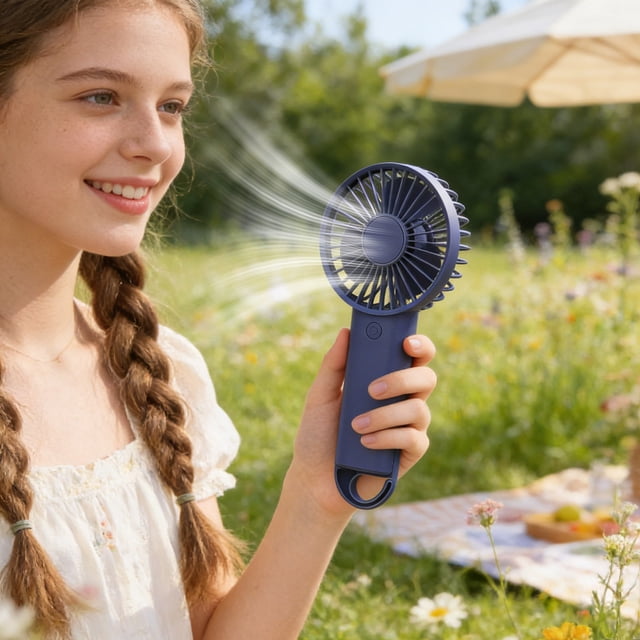 USB Rechargeable Handheld Fan 3 Speed Adjustable Mini Fan With 400mAh Battery Portable Hook For Travel Office Outdoor Use