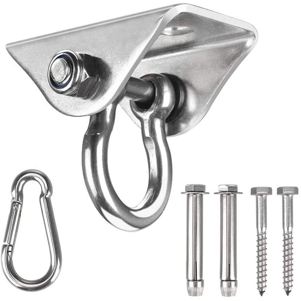 Bolsa de arena para silla de hamaca de yoga de madera, gancho de pared, gimnasio Gancho de techo giratorio de acero inoxidable 360 ° con gancho de mosquetón giratorio para silla colgante