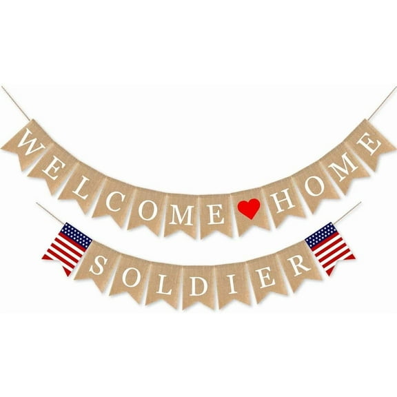 Burlap Welcome Home Soldier Banner Military Army Family Homecoming Party Decorations