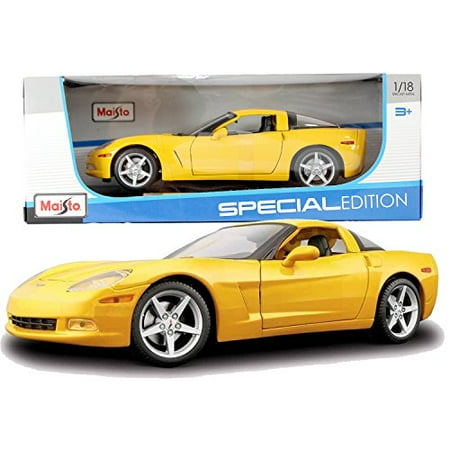 24 Yellow Die Cast Car (Maisto Year 2014 Special Edition Series 1:18 Scale Die Cast Car Set - Yellow Color 2005 CHEVROLET CORVETTE COUPE with Display Base (Car Dimension: 9