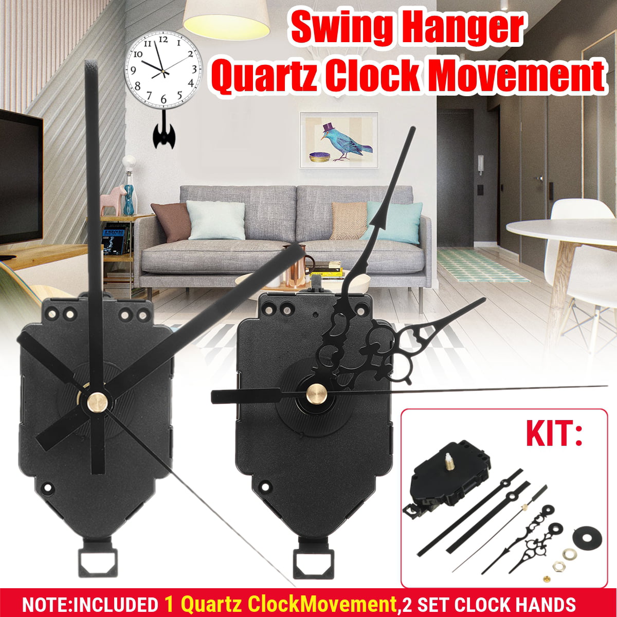 Sweep Motion Silent Quartz Clock Wall Hook Hanger Pendulum Movement DIY Repair 