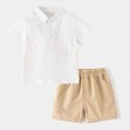thumbnail image 2 of Xudanell Newborn Baby Boy Summer Outfits Solid Color Short Sleeve Crewneck Tee Elastic Waist Shorts Infant 2 Piece Set With Pocket Design Beige 3-4 Years, 2 of 5