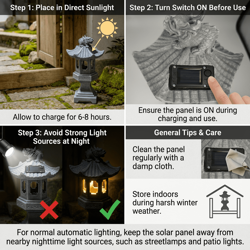 Japanese Resin Pagoda Lantern Garden Statue - Solar Outdoor Zen Garden Decor
