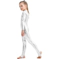 thumbnail image 4 of Girls Shiny Metallic Long Sleeve Unitard Spandex One Piece Wet Look Kid Bodysuit, 4 of 5