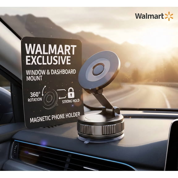 LEOM Magnetic Car Phone Mount, 360 Degree Rotation Dashboard Holder for iPhone & Android Black