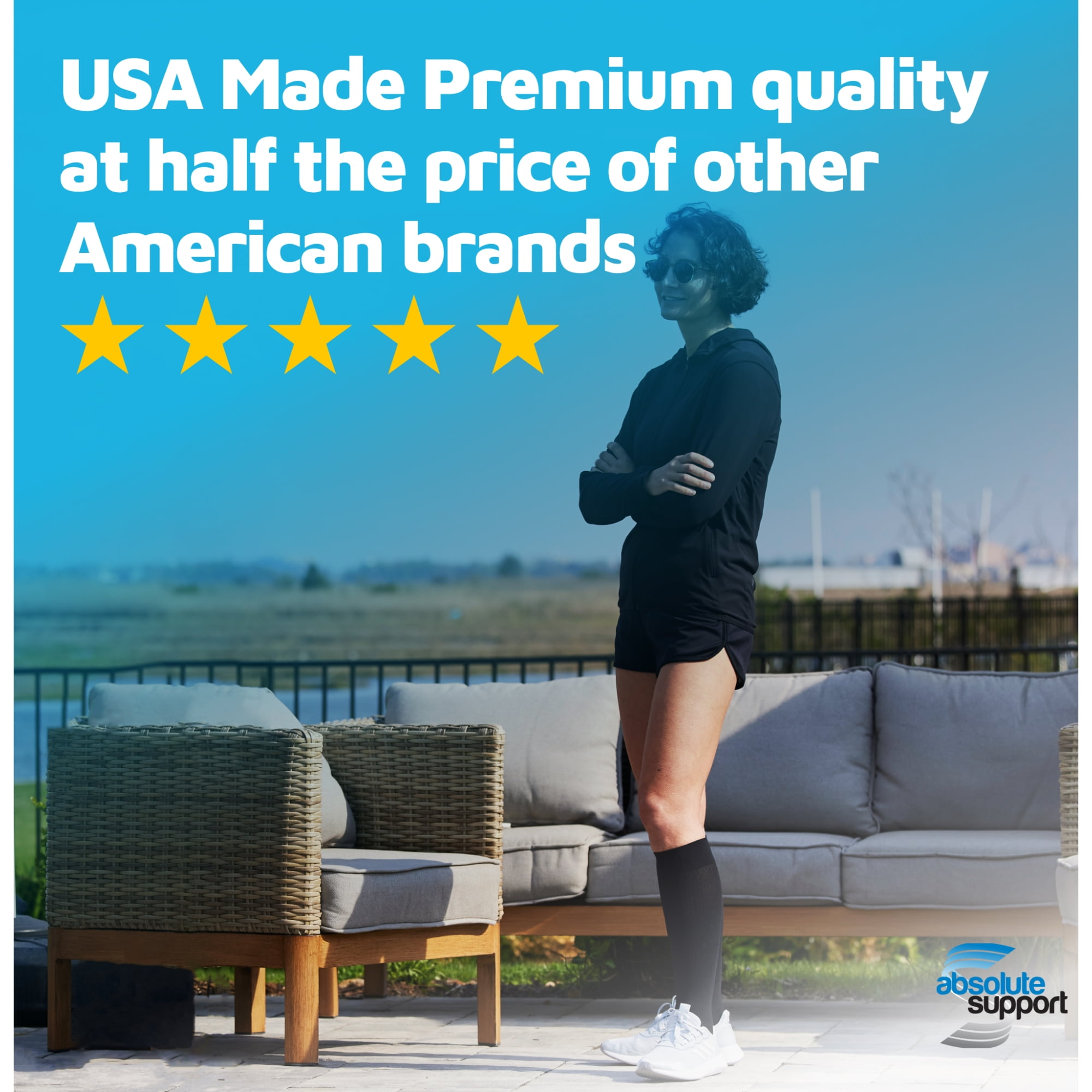 Made in USA - Opaque Men & Womens Compression Knee High 20-30mmHg - Black, Large