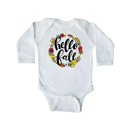 

Inktastic Hello Fall with Leaf Wreath Gift Baby Boy or Baby Girl Long Sleeve Bodysuit