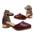 thumbnail image 1 of MIASHUI Sandales Filles Talons Bas Chaussures de Robe Fille Bout Fermé Chaussures de Mariage Fête, Rouge, 9-10 Ans, 1 of 5