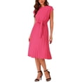 thumbnail image 4 of Vestido plisado de mujer Inspire Chic, cuello redondo, sin mangas, con cinturón en la cintura, vestido A-Line XL color rosa intenso, 4 of 5