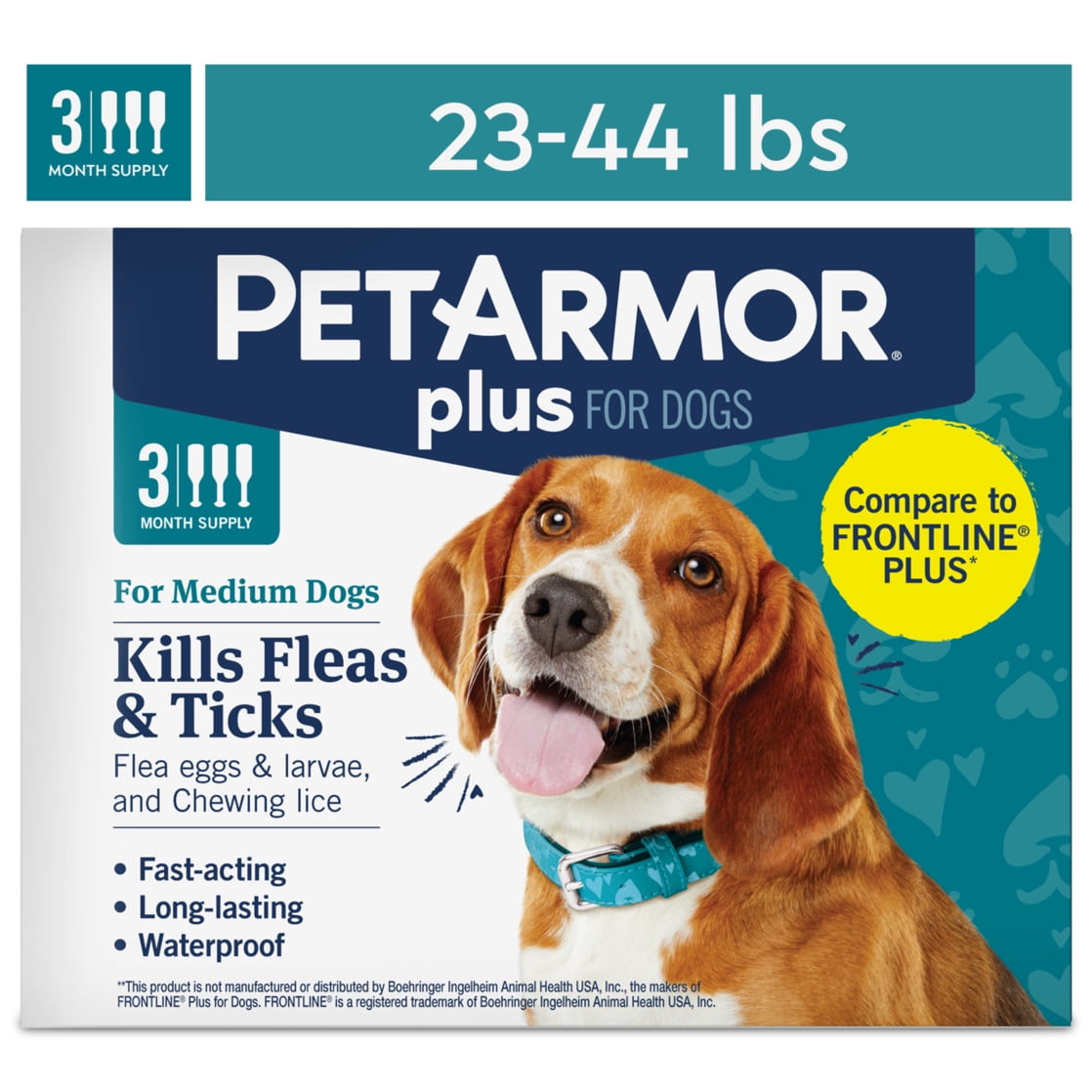 PETARMOR Plus for Medium Dogs 23-44 lbs, Flea & Tick Prevention for Dogs, 3-Month Supply