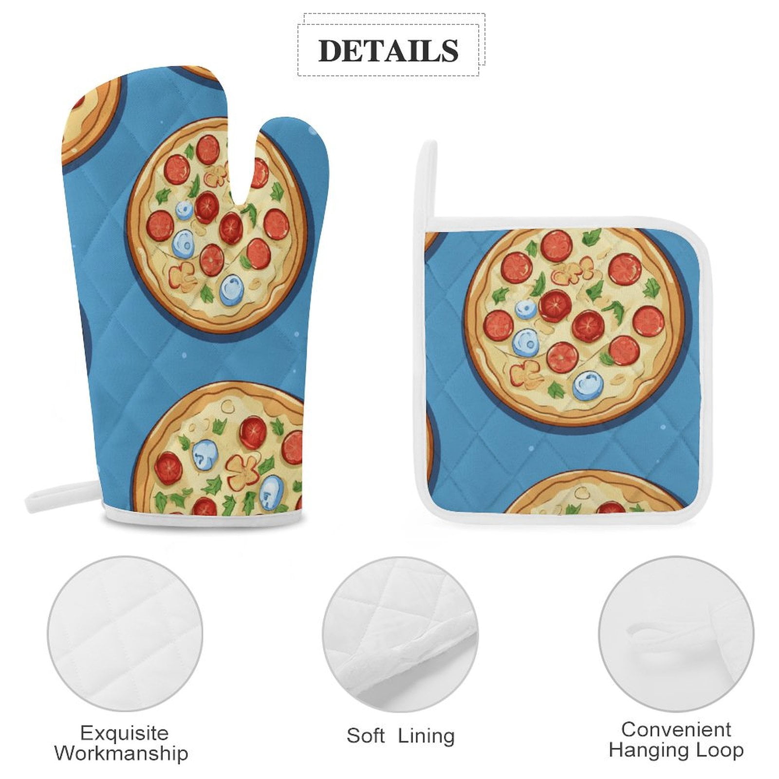 Fun Pizza Insulated Gloves And Pot Mats (four Piece Set)