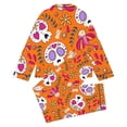 thumbnail image 4 of REDARER Girls 2 Piece Halloween Pajama Set Notch Collar Long Sleeve Button Top Matching Long Pants Floral Skull Heart Bird Print Home Sleep Loungewear Outfit,11-12 Years, 4 of 5
