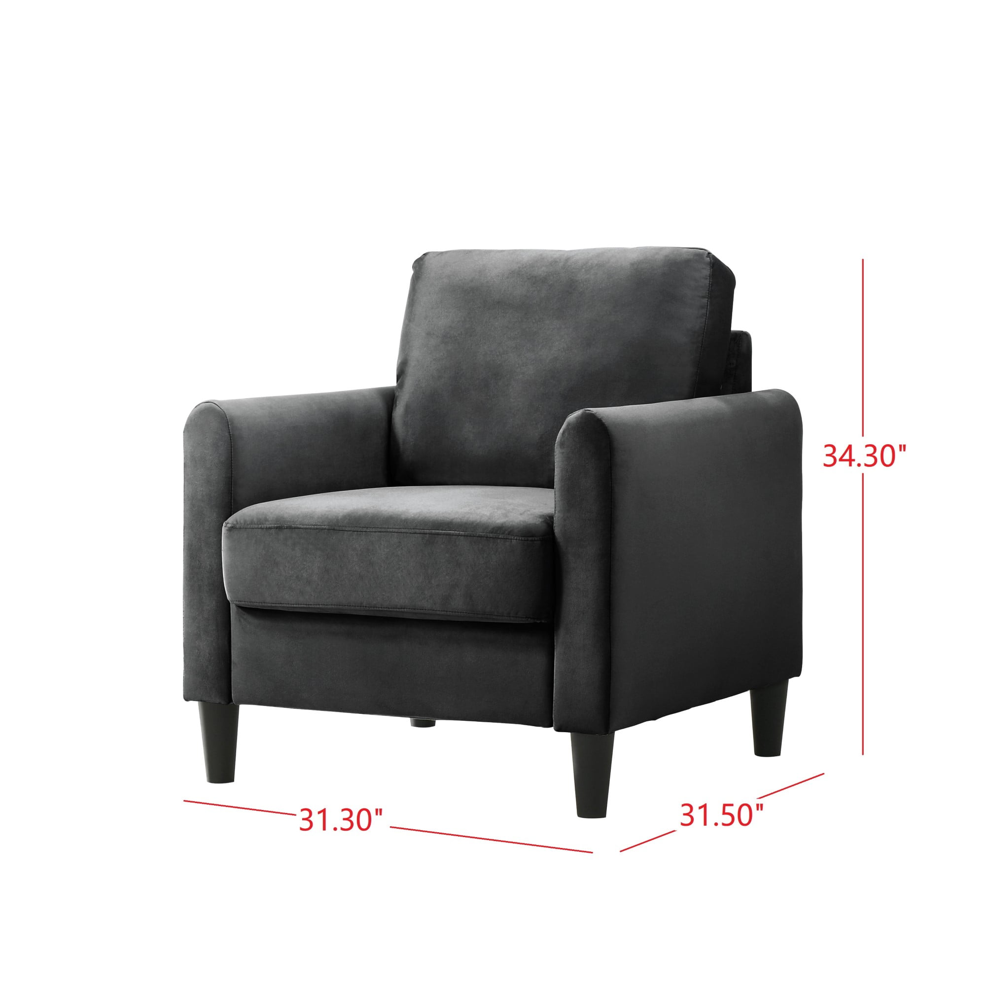 Home Design Airell Velvet Arm Chair with Plush Armrests and Sleek Black Legs, Modern Upholstered Design for Living Room, Dark Gray