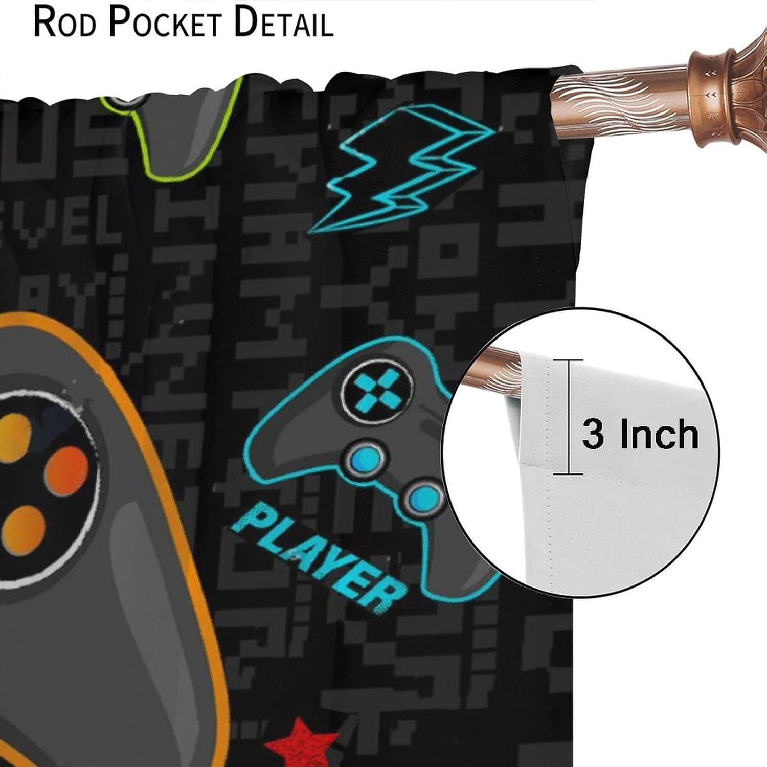 Kids Gamepad Gamer Curtains for Boys Girls Colorful Game Controller Thermal Insulated Room, Video Games Controller Curtains Rod Pocket Customized Curtains 84x84 Inch Blackout
