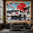 thumbnail image 6 of Modified JDM Sedan Against Mount Fuji with Torii Gate Nostalgic Japanese Inspired for JDM Enthusiasts Automotive Wall Art Housewarming Gift Tapestry Wall Hanging for Bedroom and Dorm, 6 of 7