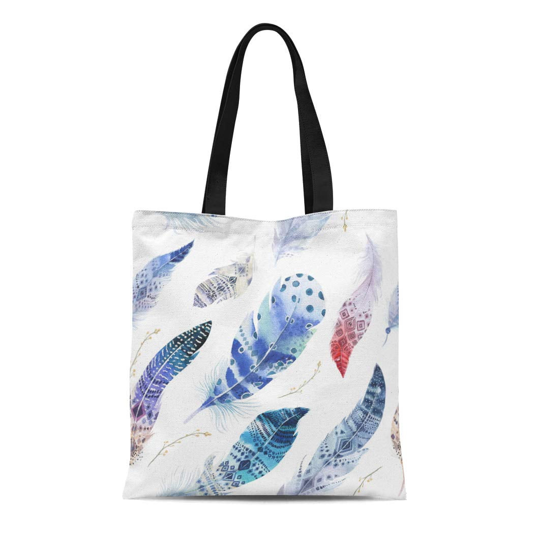 Boho Watercolor Feathers Canvas Tote Bag