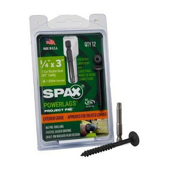 Power Lag 0.25 x 3 in. T-30 Washer Head Structural Screws, Black- Pack of 12