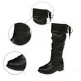 thumbnail image 4 of Women Wide Calf Knee High Slouchy Boots Low Heel Round Toe Motorcycle Riding Fashion Mid Calf Boots Fall Winter Block Heel Knight Long Boot, 4 of 8