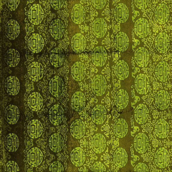 Ahgly Company Indoor Square Oriental Yellow Industrial Area Rugs, 3' Square