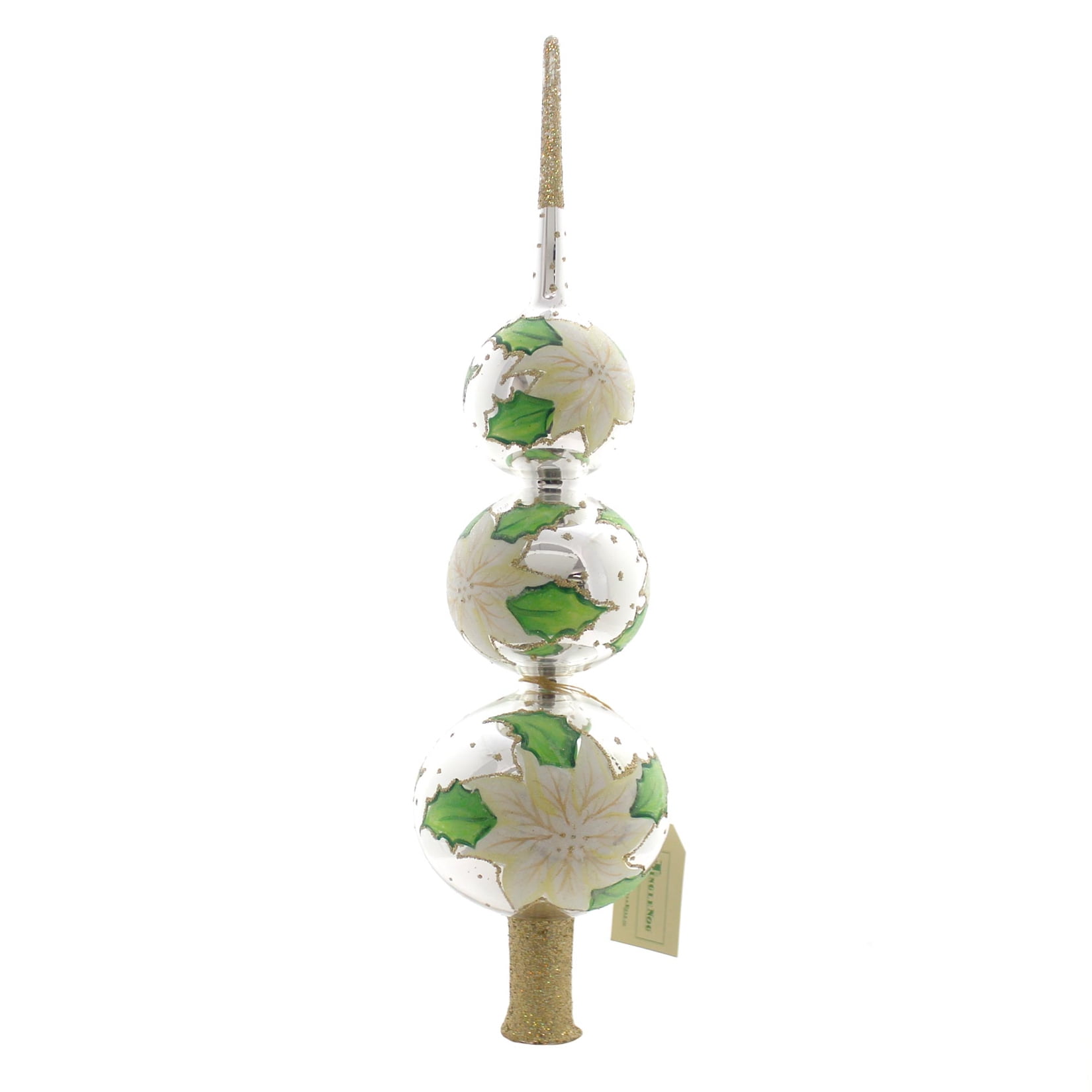 Jinglenog POINSETTIA PALLA TOP Blown Glass Finial Tree Topper