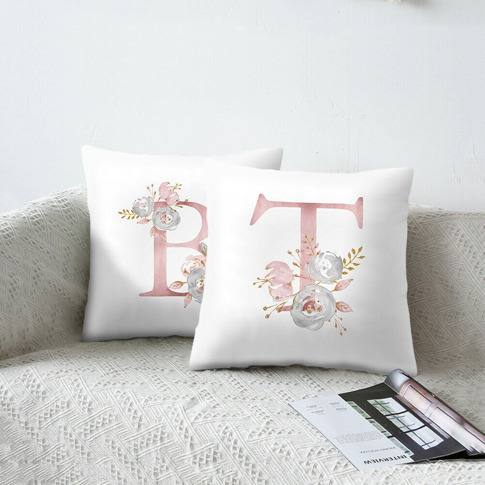 2019 Letter Pink Floral Printing Pillow Case Throw Cushion Cover Sofa Home Decor 